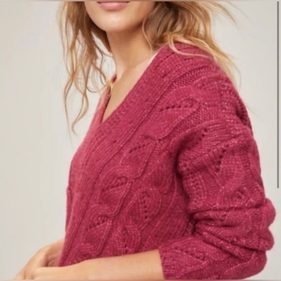 Anthropologie Ramona Pink Berry Cable Knit Sweater with 7% Alpaca  Medium - Picture 2 of 7